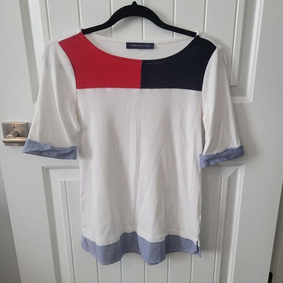 Tommy Hilfiger woman's top 100% cotton red white and blue 4th of July Size Sm - Picture 1 of 8